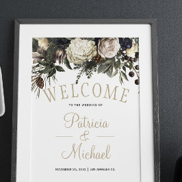 Vintervita peonier elegant välkomstskylt bröllop poster