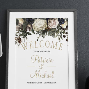 Vintervita peonier elegant välkomstskylt bröllop poster
