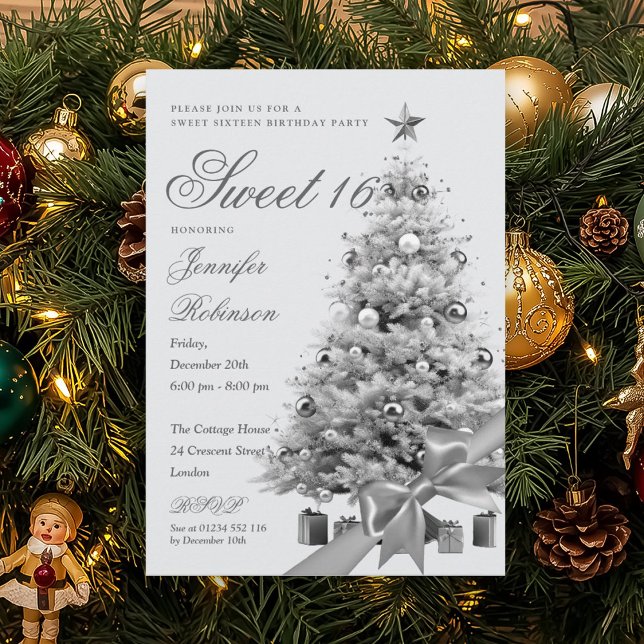 Vintervonderland Band Söt 16 Födelsedagsfest Inbjudningar (Winter Wonderland Ribbon Sweet 16 Birthday Party Invitation)