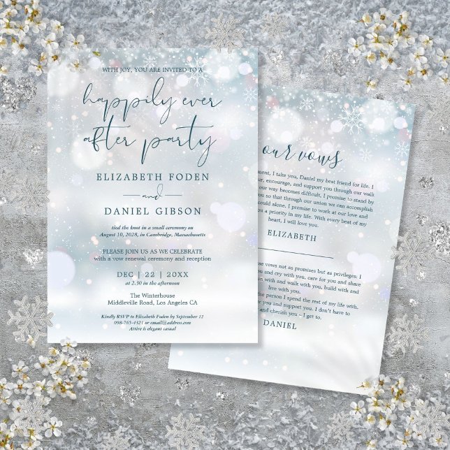 Vintervonderland Evigt Efter Fest Bröllopslöften Inbjudningar (Winter Wonderland Ever After Party Wedding Vows Invitation)