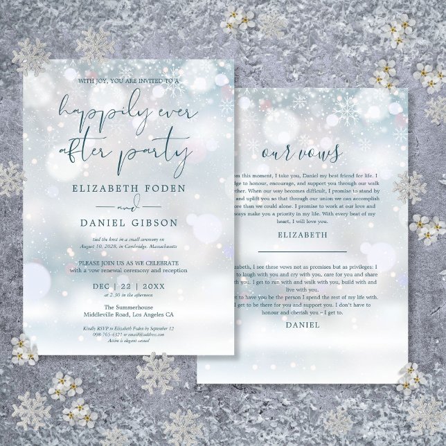 Vintervonderland Evigt Efter Fest Bröllopslöften Inbjudningar (Winter Wonderland Ever After Party Wedding Vows Invitation)