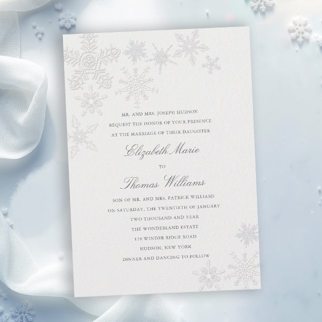 Vintervonderland Formell Modern Klassisk Bröllop Inbjudningar (winter wedding invitation formal modern classic snowflake snow frost wonderland elegant romantic)