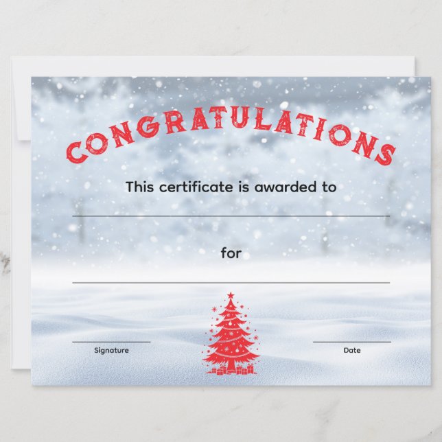 Vintervonderland Jul Utmärkelse Certifikat (Framsida)