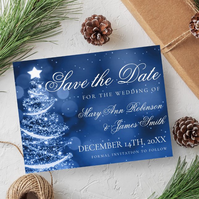 Vintervonderland Julbröllop Spara Datumet Meddelande Vykort (Winter Wonderland Christmas Wedding Save The Date Announcement Postcard)