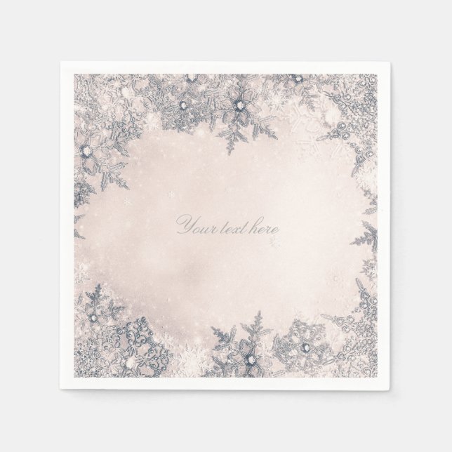Vintervonderland Krämvit Eleganta Snöflingor Pappersservett (Framsidan)