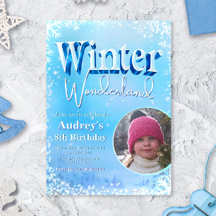 Vintervonderland med bild inbjudningar