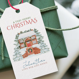 Vintervonderland Rustik Pines Farmhouse Jul Presentetikett