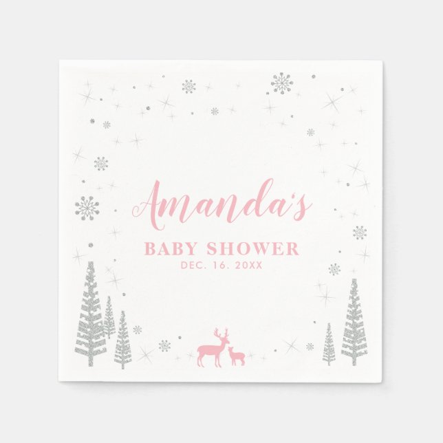 Vintervonderland Snö Baby Shower Pappersservett (Framsidan)