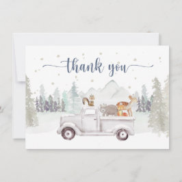 Vintervonderland, snöiga djur & lastbil tack kort