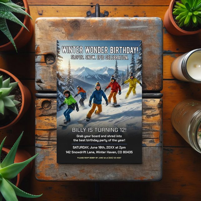 Vintervonders snowboard-födelsedagsfest vykort (Skapare uppladdad)