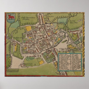 Vintge karta av Oxford England (1605) Poster