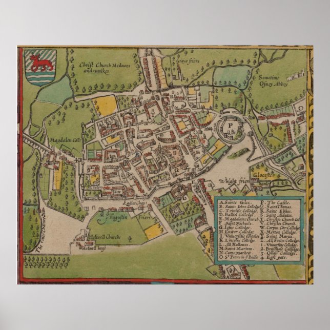 Vintge Karta i Oxford England (1605) Poster (Framsidan)