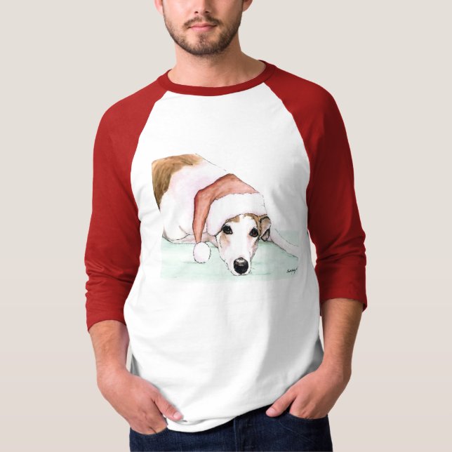 "Vinthund i skjorta för konst för Santa hatt" hund Tee (Framsida)
