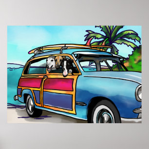 Vinthundar i ett träig på stranden poster