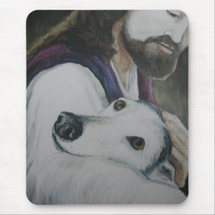 Vinthunden med musen för Jesus hundkonst vadderar Musmatta