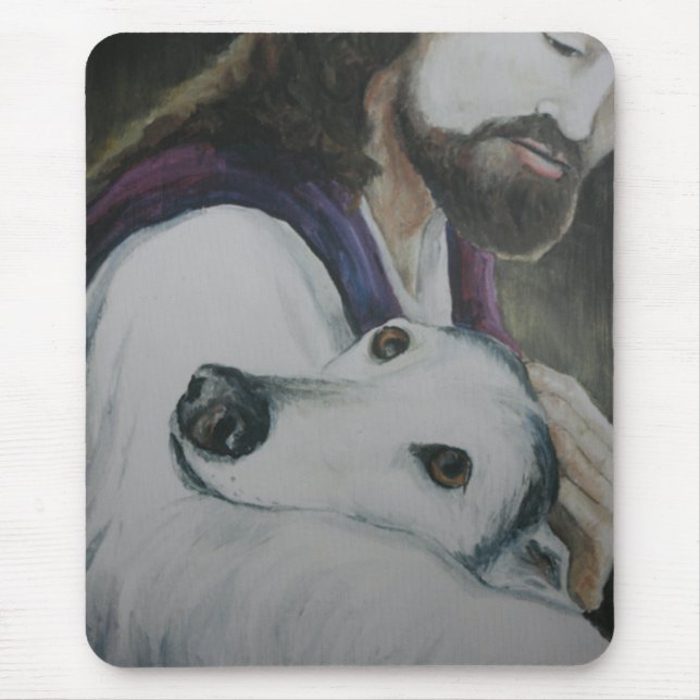 Vinthunden med musen för Jesus hundkonst vadderar Musmatta (Framsidan)