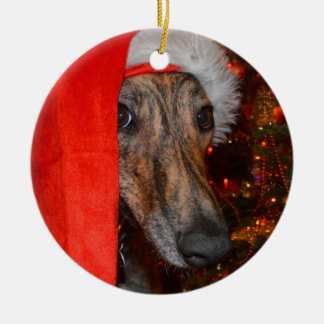 VinthundLurcherSanta jul Julgransprydnad Keramik