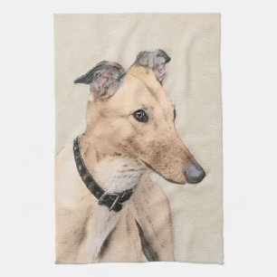 Vinthundmålning - gullig original- hundkonst kökshandduk