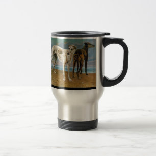 Vinthundmålning - två vinthundar - vintagekonst resemugg