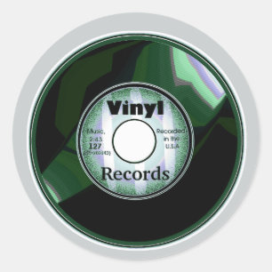 VINYL 45 RPM-post, Grönt/vit Runt Klistermärke