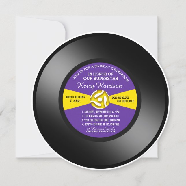 Vinyl 45 Skiva Födelsedagsfest Inbjudan (Framsida)