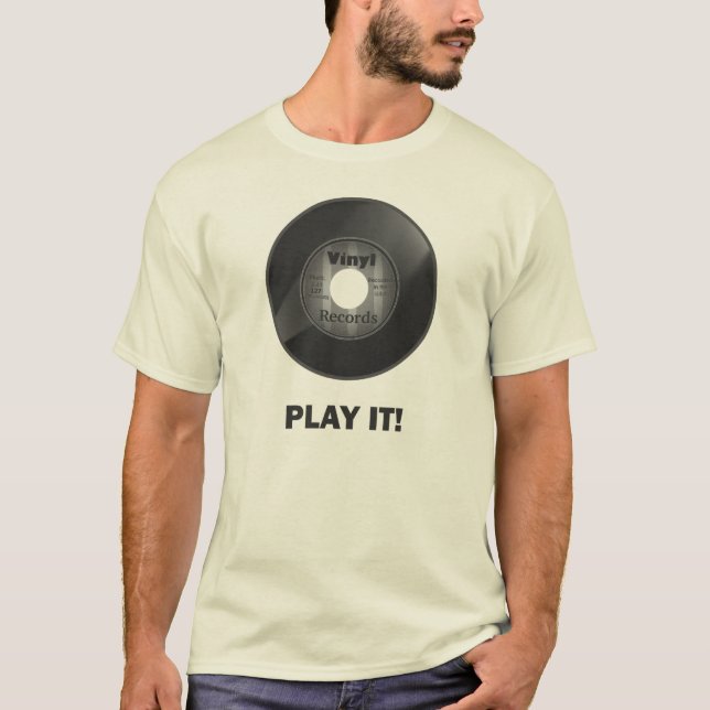 Vinyl 45 Spela! Svartvitt T-shirt (Framsida)