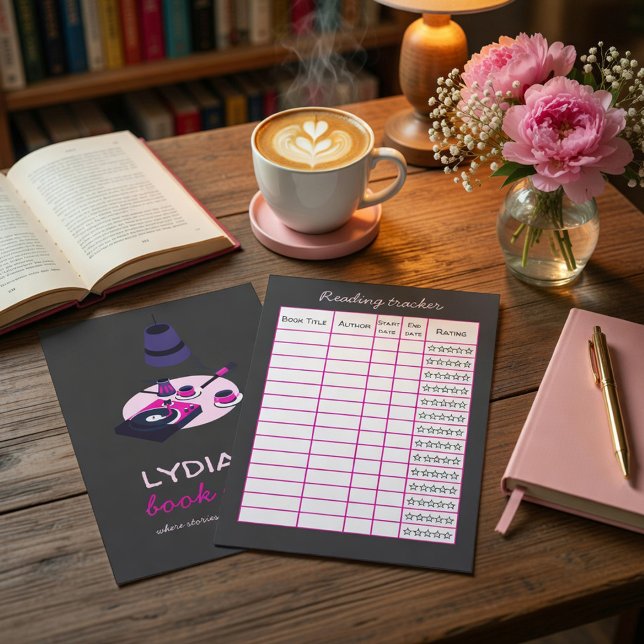 Vinyl & Books Personalized Reading Tracker Card Inbjudningar (Skapare uppladdad)