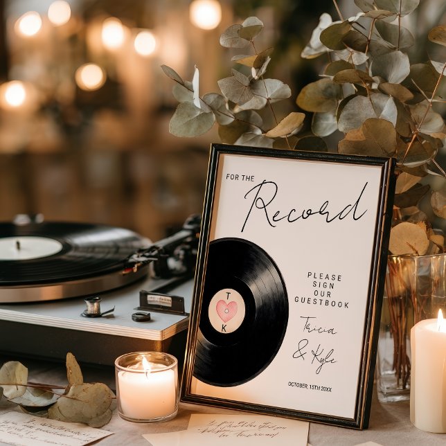 Vinyl för posten Bröllop Guestbook-tecken Poster (Vinyl for the record Wedding Guestbook sign poster)