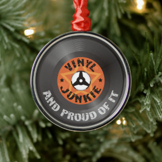 Vinyl Junkie - och stolt över det Julgransprydnad Metall