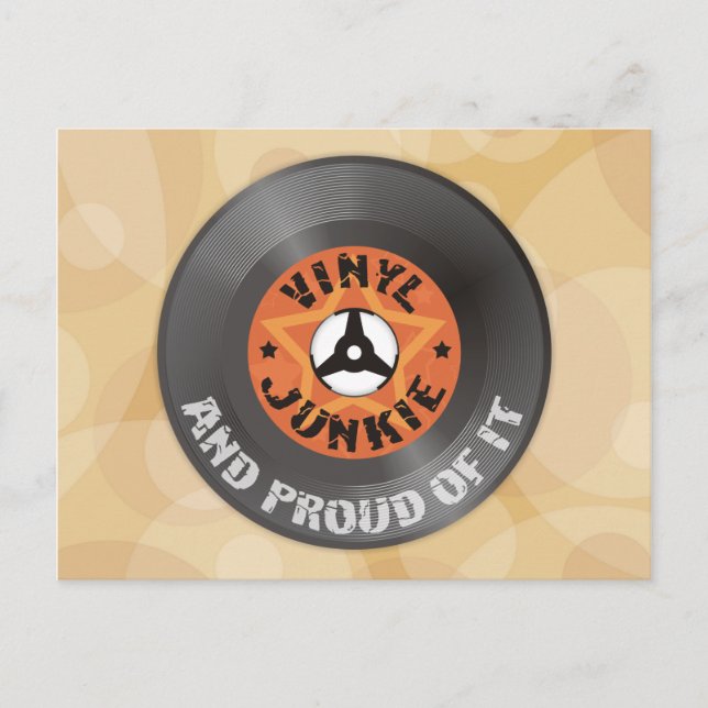 Vinyl Junkie - och stolt över det Vykort (Framsida)