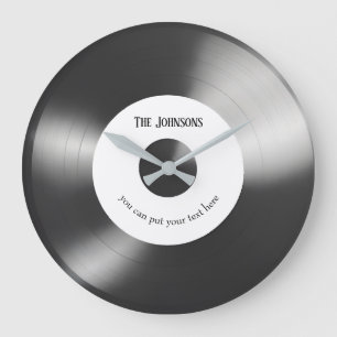 Vinyl Music Record Clock - Anpassningsbar Black an Stor Klocka