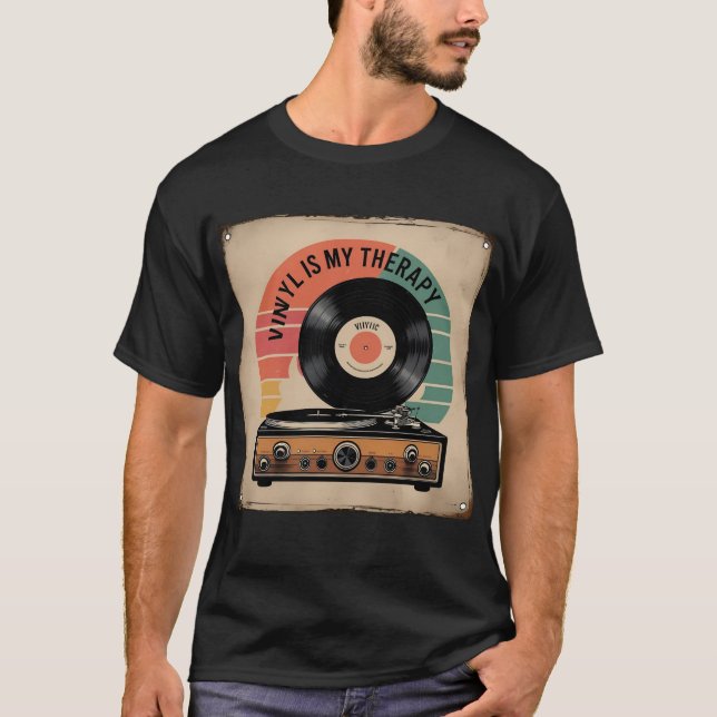 Vinyl My Therapy - Turntable Retro Sunset T-Shirt (Framsida)