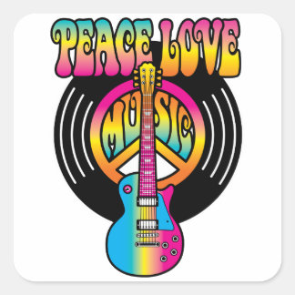 Vinyl Peace Kärlek & Music Fyrkantigt Klistermärke