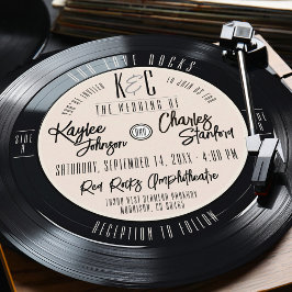 Vinyl Record Black och Ivory Vintage Music Bröllop Inbjudningar