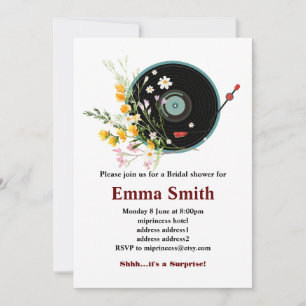 Vinyl Record, blommigt, Oldies Rustic, Women Music Inbjudningar