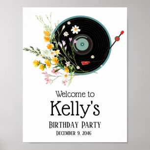 Vinyl Record, blommigt, Oldies Rustic, Women Music Poster