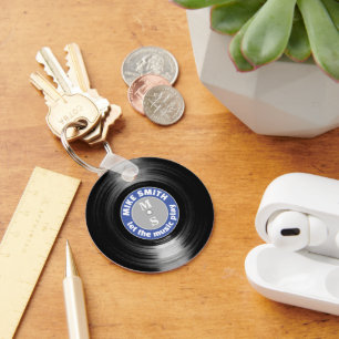 Vinyl Record Blue Personlig Keychain Nyckelring