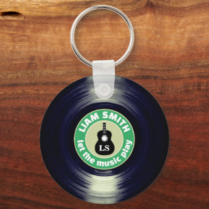 Vinyl Record Drums Grönt Guitar Keychain Nyckelring