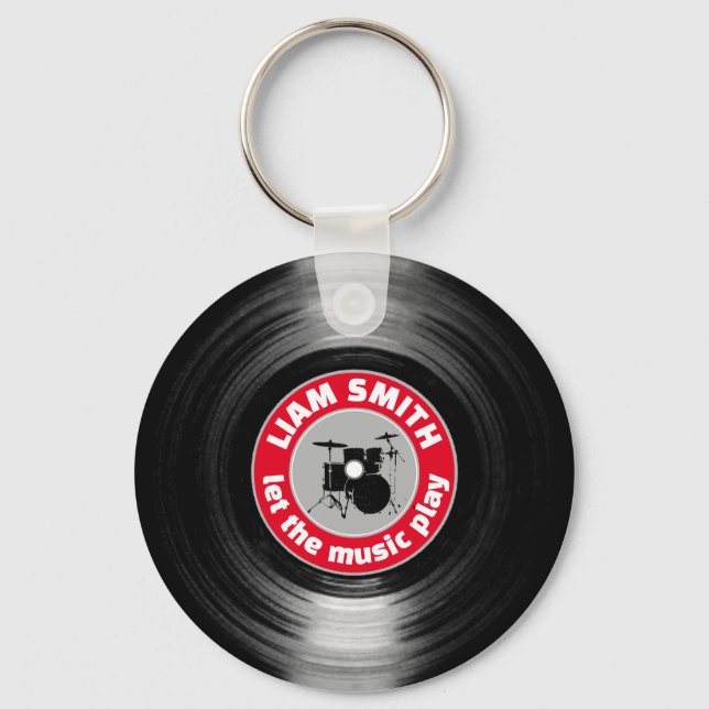 Vinyl Record Drums Red Keychain Nyckelring (Framsida)