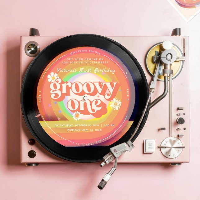Vinyl Record Groovy ett första födelsedag Inbjudningar (Skapare uppladdad)