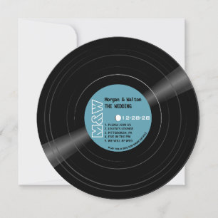 Vinyl Record Monogram Retro Blue Bröllop Inbjudningar