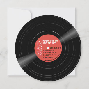 Vinyl Record Monogram - Retro Red-etikett Spara Datumet