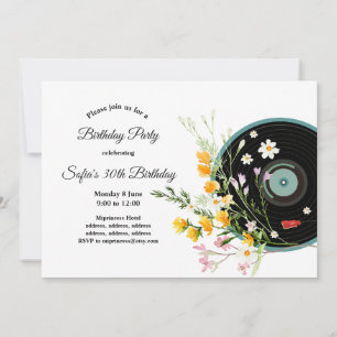 Vinyl Record, Oldies Rustic Music, blommor Inbjudningar