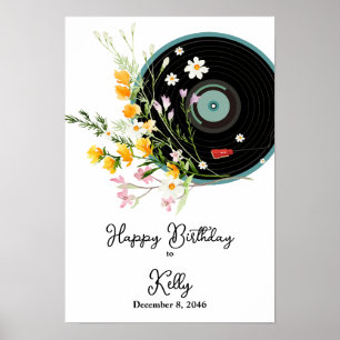 Vinyl Record, Oldies Rustic musik, blommor, vuxen Poster