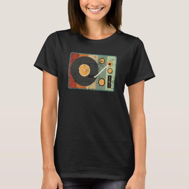 Vinyl Record Player Retro Music Record Collector   T Shirt (Framsida)