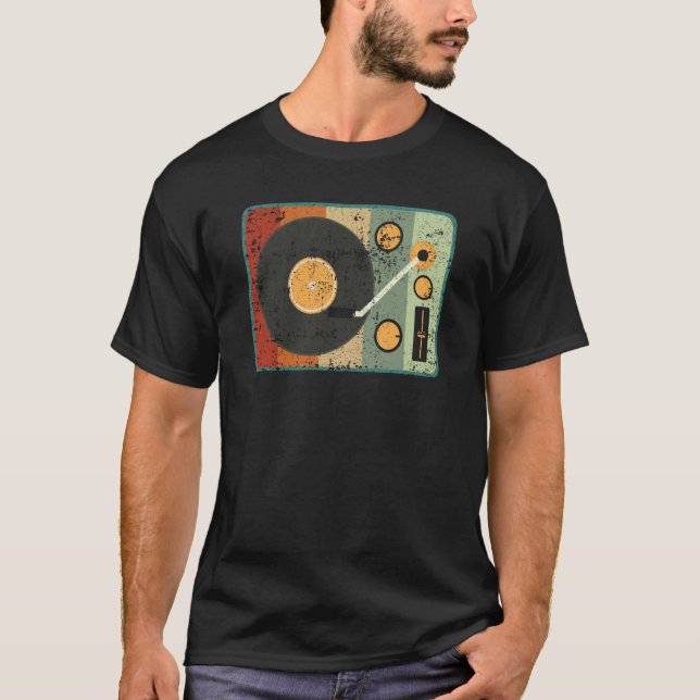 Vinyl Record Player Retro Music Record Collector   T Shirt (Framsida)