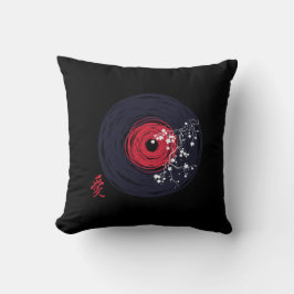 Vinyl Record Retro Grunge med Sakura-Blommar Kudde