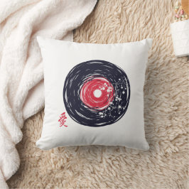 Vinyl Record Retro Grunge med Sakura-Blommar Kudde