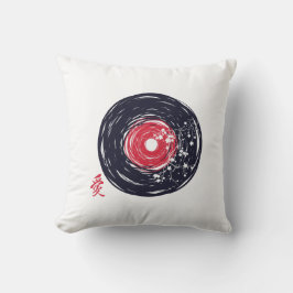 Vinyl Record Retro Grunge med Sakura-Blommar Kudde