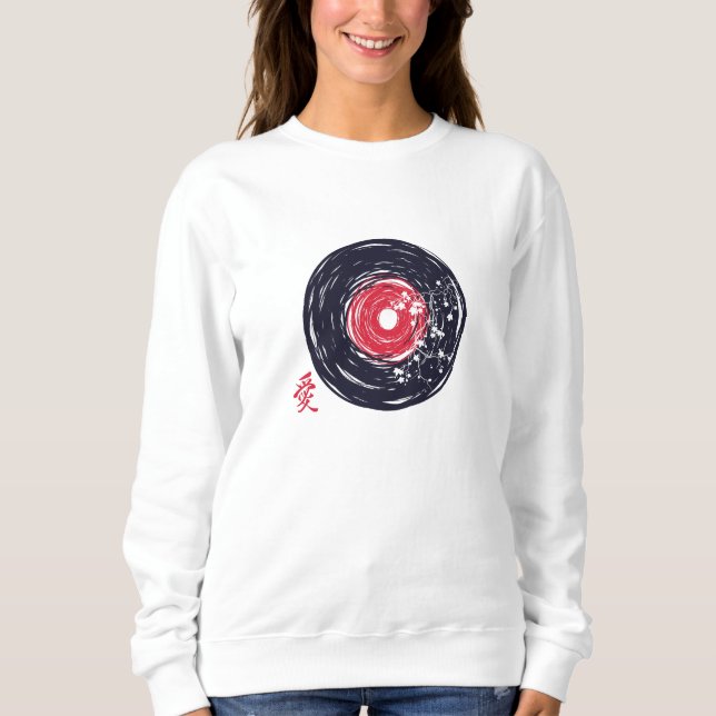 Vinyl Record Retro Grunge med Sakura-Blommar T Shirt (Framsida)
